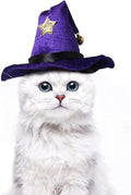NAMSAN Cat Witch Hat, Funny Cat Halloween Costumes, Doggy Wizard Hat Outfit with Bell, Sorcerer Hat for Cats Small Dogs Cosplay