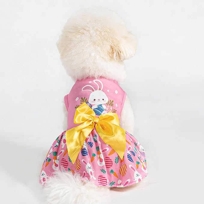 PUPTECK Print Dog Easter Dress Pet Costumes Apparel with Cute Bowtie Puppy Clothes Outfit, Rabbit, L