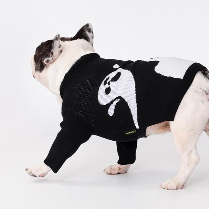 Fitwarm Halloween Ghost Dog Sweater, Funny Costumes for Dogs, Pet Apparel, Black, White, Large