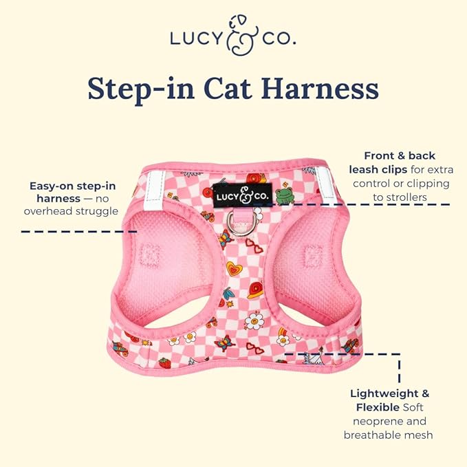 Lucy & Co. Cutie Patootie Step-in Cat Harness & Leash Bundle – Reflective, Breathable & Adjustable Harness for Cats, Kittens & Small Dogs, Lightweight & Secure and Dual Leash Clips