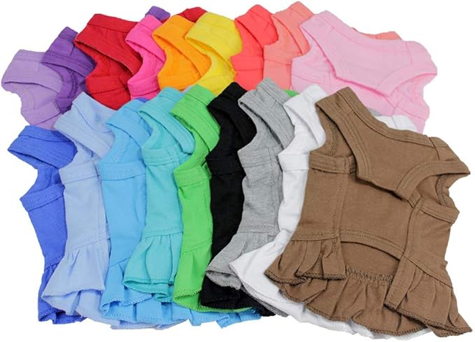 Pet Clothes Small Dog Clothing Blank Color Sport Dress T-Shirts Tee Dresses Tanks Top for Small Size Female Dogs Summer Spring Pet Costumes 100% Cotton (L, Lake-Blue)