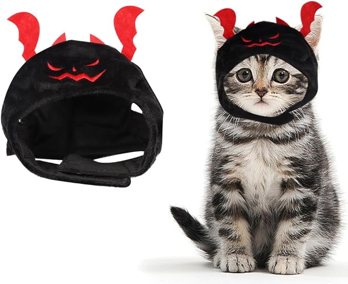 ALIBBON Cat Halloween Devil Costume Dog Halloween Devil Hat Pet Headdress for Halloween Party Adjustable Devil Cap Black Devil Hat Dress Up for Puppy Kitty Halloween Cosplay Costume