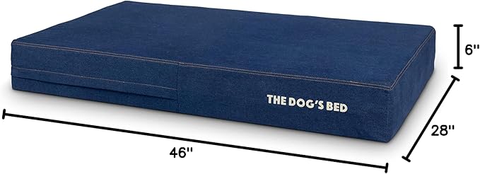 The Dog’s Bed Orthopedic Memory Foam Dog Bed for XL Dogs, Waterproof Washable Cover, Anti-Slip Base, Calming Surface – CertiPUR-Certified Foam, Real Blue Denim, 6 Inch Thick