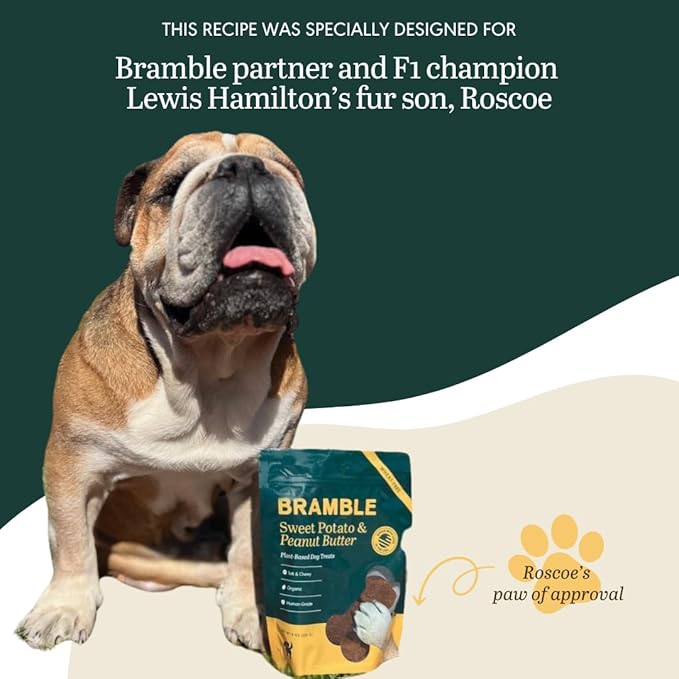 BRAMBLE Organic Dog Treats. Everyday Sweet Potato & Peanut Butter Human Grade Treats, Made with Real Ingredients, Soft & Chewy Dog Cookies. Wheat-Free Plant-Based. 8 oz
