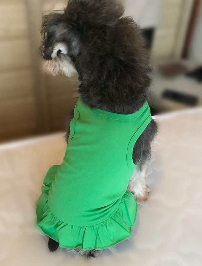 Pet Clothes Small Dog Clothing Blank Color Sport Dress T-Shirts Tee Dresses Tanks Top for Small Size Female Dogs Summer Spring Pet Costumes 100% Cotton (M, Green)