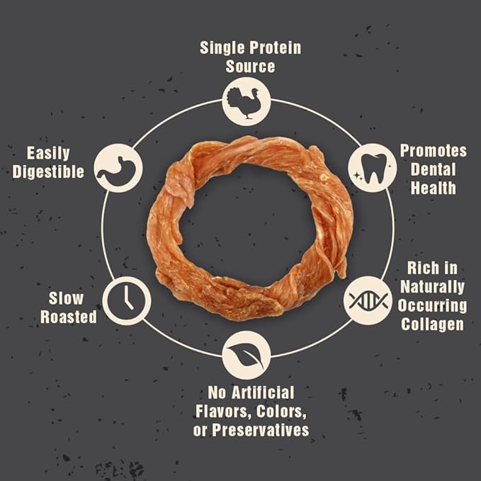 Canine Naturals Natural Turkey Tendon Rings - Slow Roasted Treats for Dogs - 4 Count