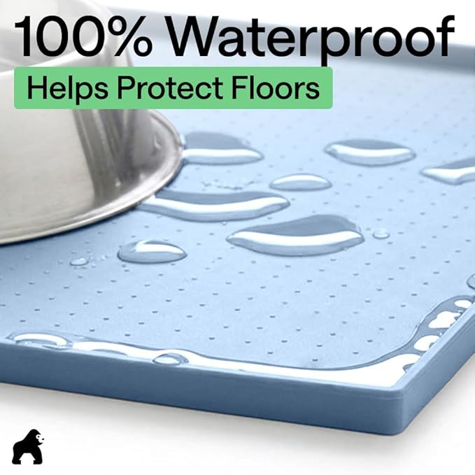 GORILLA GRIP 100% Waterproof Raised Edge BPA Free Silicone Pet Feeding Mat, Dog Cat Food Mats Contain Spills Protects Floors, Placemats for Cats and Dogs Water Bowl, Pets Accessories 32x24 Blue