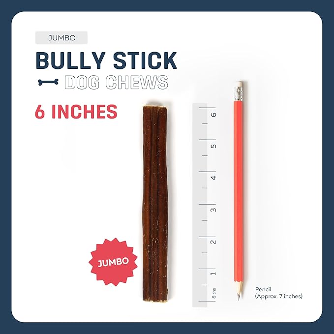 Big Lu - 6” Jumbo Bully Sticks, 10 Count- Thick, Long-Lasting, Grass-Fed Beef Chews for Medium & Large Dogs, Natural Single-Ingredient, Fully Digestible Treats