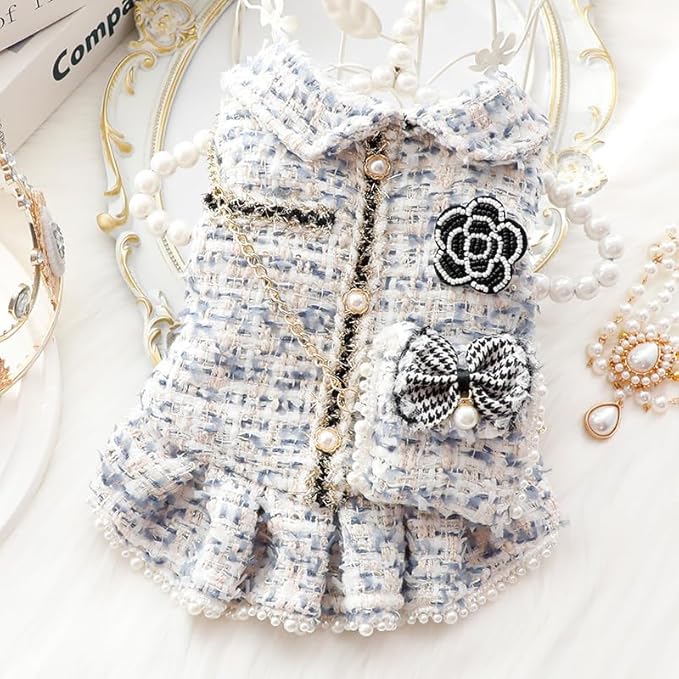 Tweed Princess Dog Apparel Dress Girl Cute Pet Clothes Outfit Small Dogs Costume Puppy Dresses for Small Dogs cat Girl Female Teacup Yorkie Outfits Chihuahua