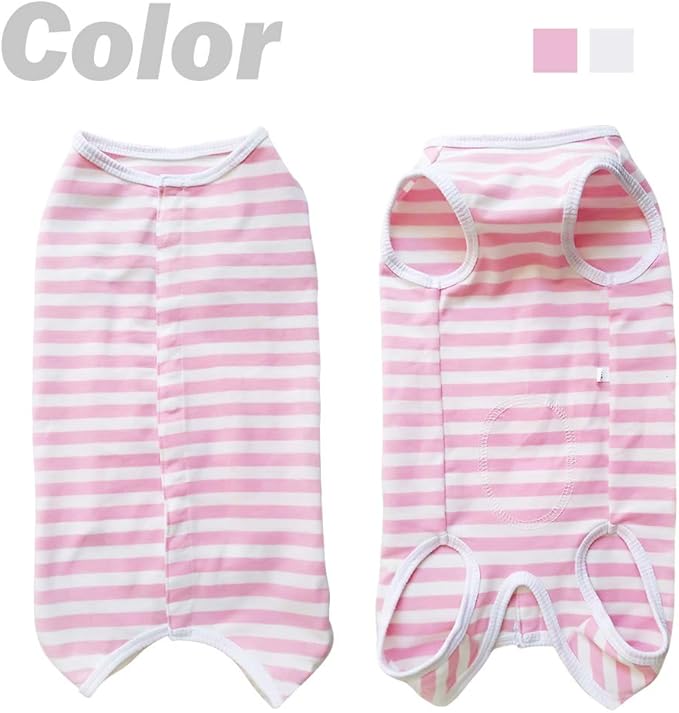 Dog’s Recovery Suit Post Surgery Shirt for Puppy, Wound Protective Clothes for Little Animals(Pink White Stripe-l)