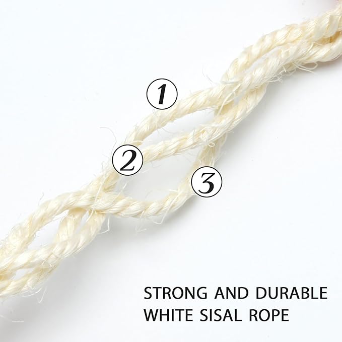 Natural Sisal Rope 8mm 98-Feet for Cat Scratching Post Tree Tower Replacement Repair and Replace, DIY Hemp Twine Rope for Cat Scratching Furniture Window Perch and Crafts Gardening Home Decorating