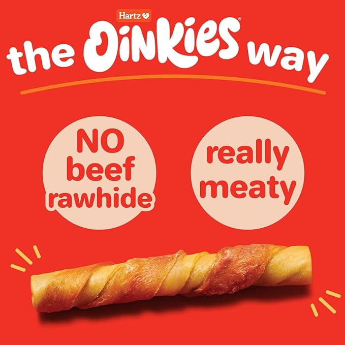 Hartz Oinkies Porkalicious Smoked Pig Skin Jerky Twists Dog Treats, 32pk
