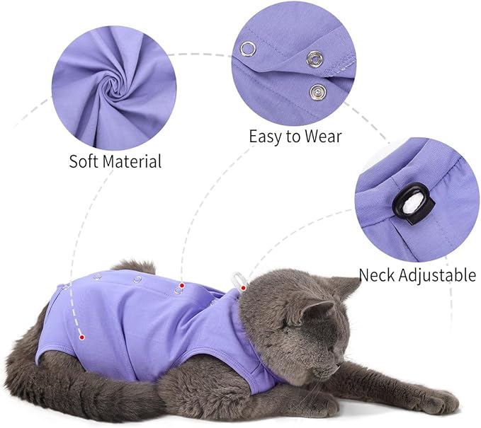 LIANZIMAU Cat Recovery Suit Female Cat Onesie After Surgery Spay Neuter Cone Alternative Breathable Post Surgery Recovery Suit Soft Cotton Adjustable Abdominal Bodysuit Kitten Healing