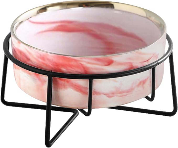 Dazzling Ceramic Elevated Cat Bowls,Raised Dog Cat Pet Food Water Bowl for Indoor(Pink, Large)