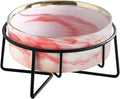 Dazzling Ceramic Elevated Cat Bowls,Raised Dog Cat Pet Food Water Bowl for Indoor(Pink, Large)