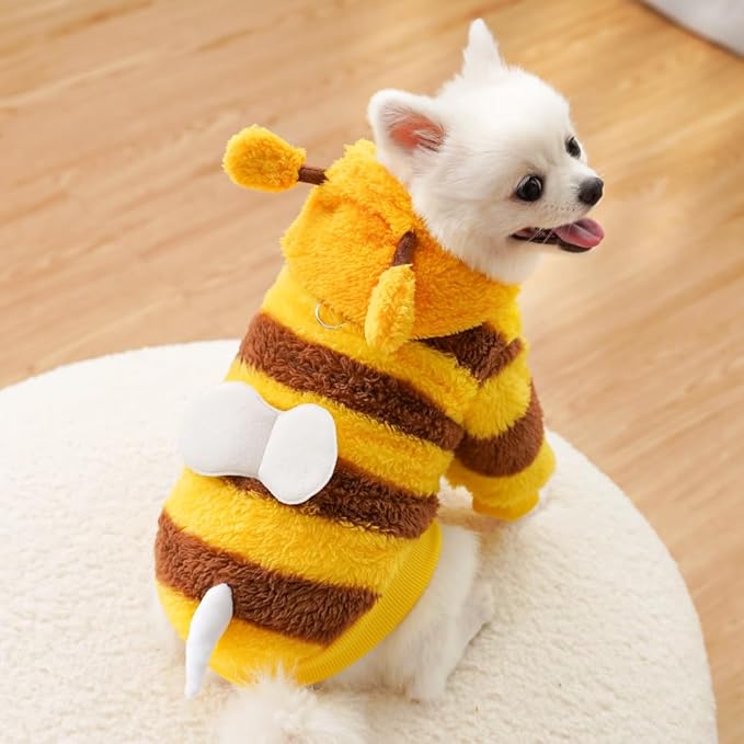 ANIAC Fleece Dog Hoodies with D-Ring Autumn Winter Puppy Clothes for Small Dogs Bumblebee Cat Apparel Cold Weather Coat Funny Dog Bee Costume for Christmas Halloween (Yellow, X-Small)