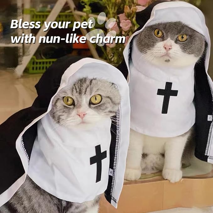 MANON ROSA Cat Costume Nun Dress- Funny Halloween Cloak Outfit for Small Medium Dogs, Cosplay Apparel for Photoshoots Parties Social Media, Adorable Pet Clothing (L(Rec wt.13-22lbs))