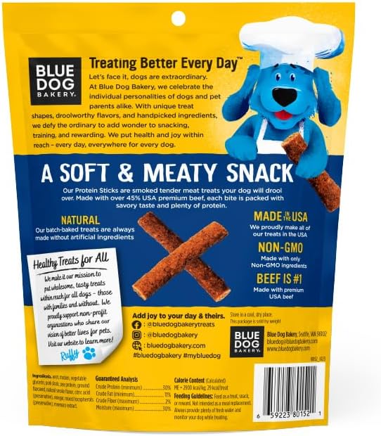 Blue Dog Bakery Protein Jerky Meat Sticks, Made w/USA Beef #1 Ingredient, Healthy Dog Treats, All Natural, 6 oz (Pack of 1)