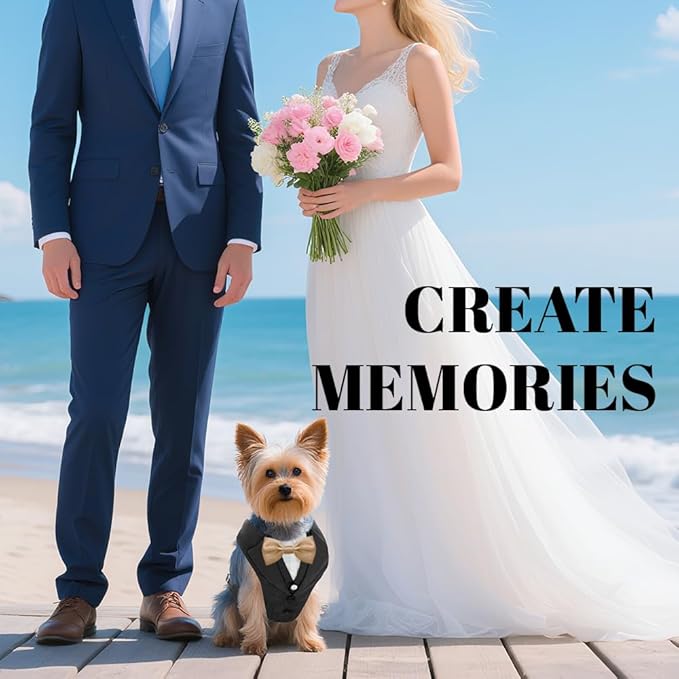 AVERYDAY XS Pet Tuxedo Harness, Wedding Costume Outfit for Small Dogs, Slim Cats and Tiny Pets with 9.1" Neck, 14.2-18.9" Chest, 9" Max Head Girth, Formal Suit Costume for Mini Breeds