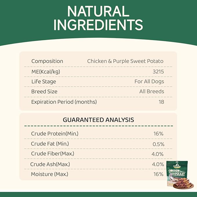 MeatyWay Chicken & Sweet Potato Purple Wrapped Dog Treats, High Protein, Low Fat, 100% Natural Chicken, Healthy and Natural Dog Training Treats for Small & Large Dogs, 454g/16 oz. Bag