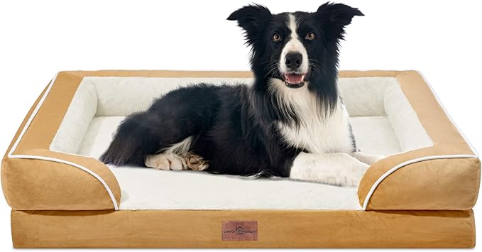 Comfort Expression Orthopedic Dog Bed for Large Dogs 36x27 Inch, Waterproof Supportive Egg Crate Foam Large Pet Bed with Removable Bolsters, Dog Couch with Washable Cover & Non-Slip Bottom, Caramel