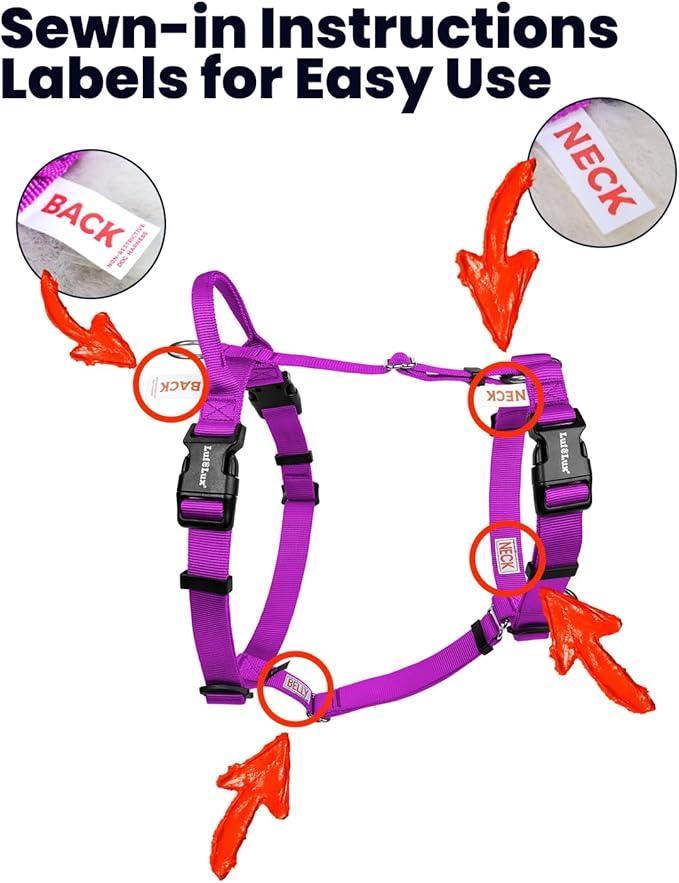 Non Restrictive No Pull Dog Harness, Neck Buckle Desgin, Lightweight Easy Walk Freedom Harness, Keep Balance, Sewn-in Instructions Labels for Easy Use, Small Dogs Chest(17-23inches) Purple