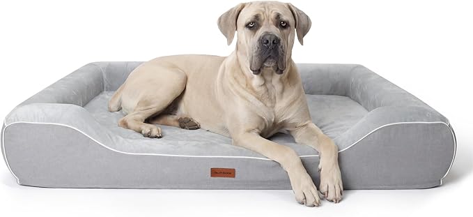 Extra Large Orthopedic Dog Bed with Cooling Gel Memory Foam,Waterproof XXL Dog Couch Bed with Removable Washable Cover,48inch Pet Sofa with High Resilience Foam Sides for Old Pets,Grey,48.0"X35.0"