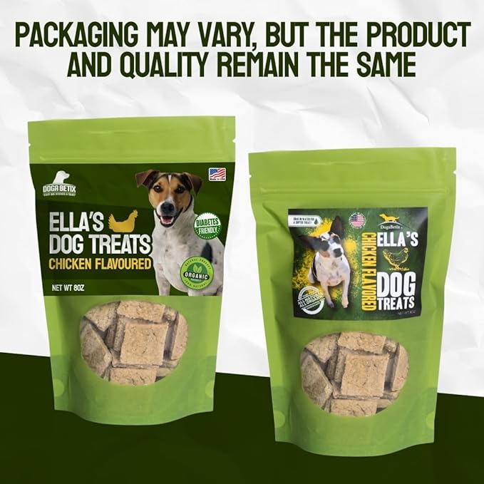 Ella's Diabetic Dog Treats Chicken (8oz) - Low Glycemic Ingredients - Vet Approved - Made in USA by Owners of Diabetic Dogs - Developed to Help Keep Glucose Levels Stable