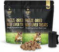 Okapi Freeze-Dried Beef Liver Dog Treats – 100% Single Ingredient, High-Protein Training Treats, Grain-Free, Made in USA + 1 Bonus Poop Bag Roll (20 Bags)
