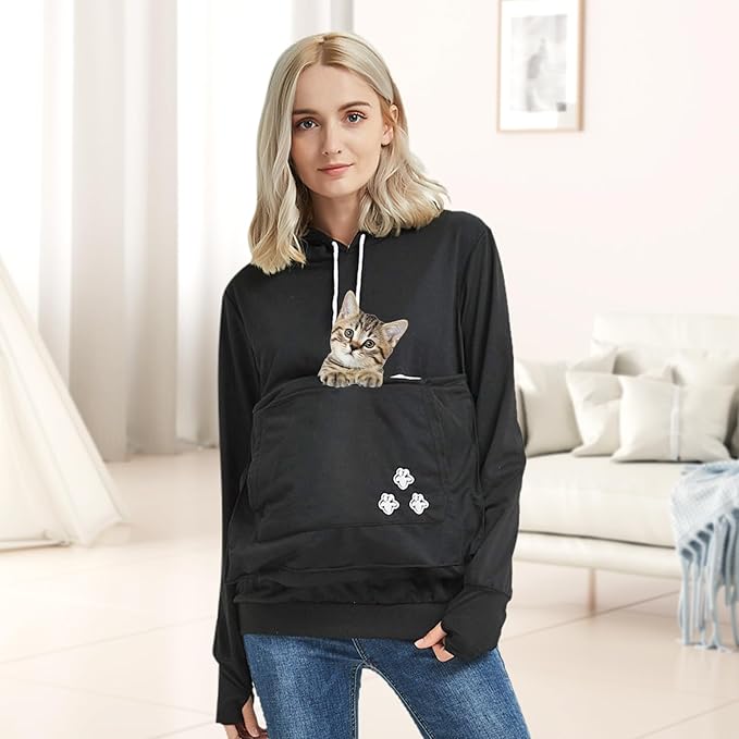 YYW Womens Pet Hoodies Pullover Sweatshirt Oversized Cat Hoodies Pet Holder Cat Dog Pouch Carriers (Black,Medium)