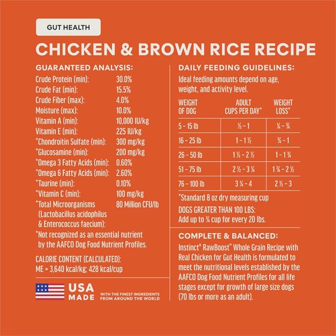 Instinct RawBoost Gut Health, Natural Dry Dog Food with FreshDried Raw, Whole Grain Recipe- Real Chicken and Brown Rice, 18 lb. Bag
