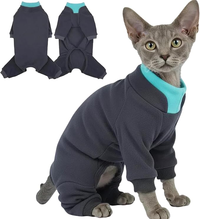 T'CHAQUE Sticky Hair Cat Onesie - Soft Long Sleeve Cat Pajamas, Anti-Shedding,Surgery Recovery Suit, Wound Protection & Preventing Licking, Kittens Sweaters for Male Female, Darkgray-S