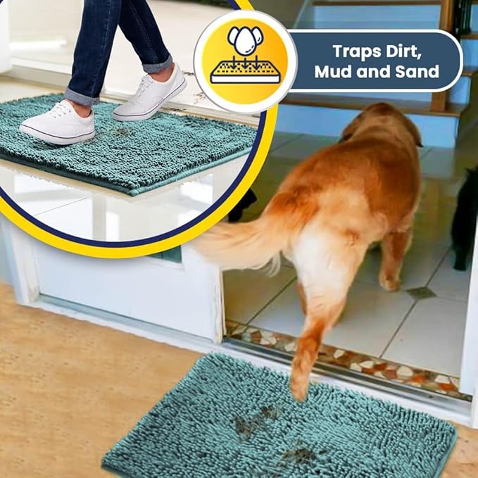 Muddy Mat® | Super Absorbent Door Mat Indoor, Microfiber Quick Dry Chenille Entryway Rug, Non-Slip Front Door Mat, Indoor Mats for Entryway, Machine Washable Pet Rug, Seafoam Green 48"x60"