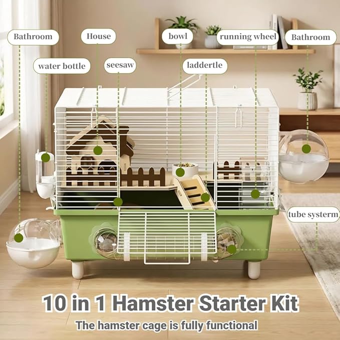 18.5 Inch Chewproof Metal Hamster Cage - All-in-One Habitat with Wheel, Hideout, Platforms for Dwarf Hamster, Mice, Rats, Guinea Pig