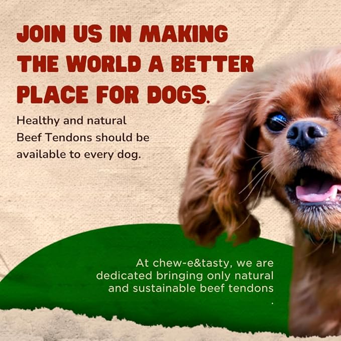 chew-e&tasty Beef Tendon Chews for Dogs (7-10 Inch, 6 Pack), All Natural Rawhide Free Dog Chews, Long Lasting w/Chondroitin & Glucosamine, Dental Health for Small, Medium, Large Dogs