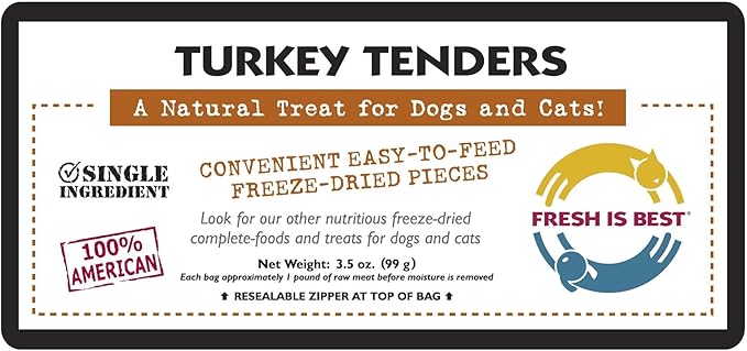 Fresh Is Best Turkey Tenders Freeze Dried Dog Treats – Raw Freeze Dried Treats for Dogs & Cats in Resealable Zipper Bag – High-Protein Single Ingredient – Made in The USA