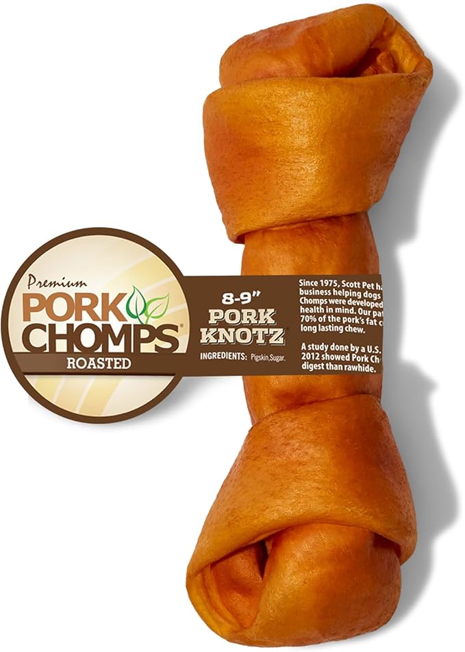 Pork Chomps Roasted Pork Skin Dog Chew, 8-inch Knot, 1 Count (Pack of 3)
