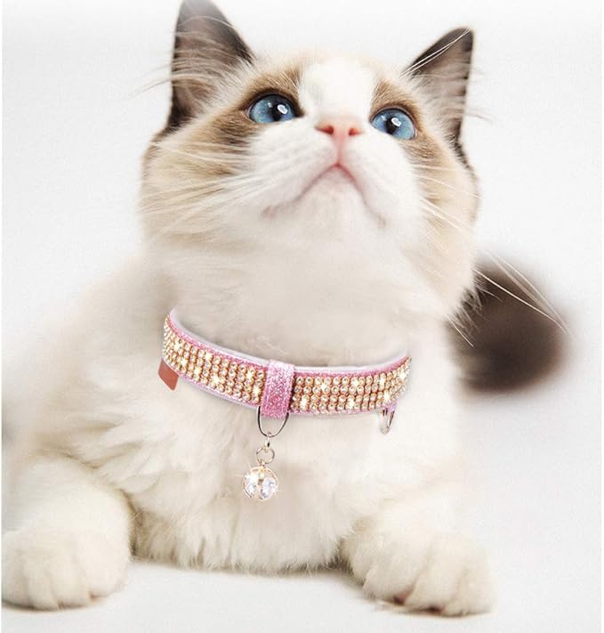 PetsHome Cat Collar, Dog Collar, [Bling Rhinestones] Premium PU Leather with Pendant Adjustable Collars for Cat and Small Dog Extra Small Pink