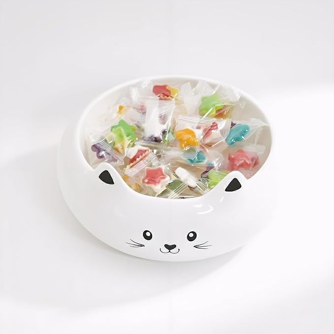 Cat Bowls, Cat Food Bowl with Ears, Ceramic Cute Kitten Water Bowl 7.1oz, Slanted Kitten Feeding Dish 6.5 inch, Whisker Fatigue Friendly, Adorable and Multi-Use Gift for Girls