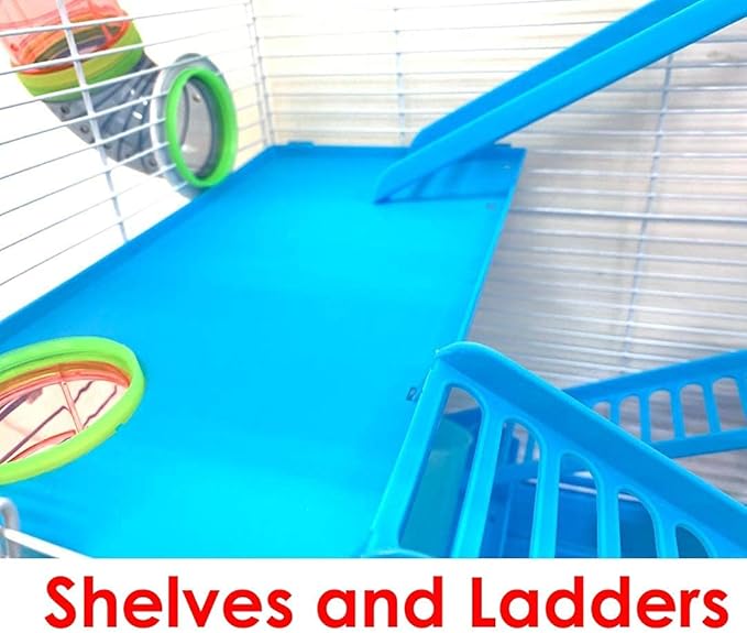 Mcage 2-Levels Hamster Habitat Home House Rodent Gerbil Mice Rats Animals Critters Cage Expansible and Customizable with Hide House Running Wheel Food Dish Water Drinking Bottle Deep Base
