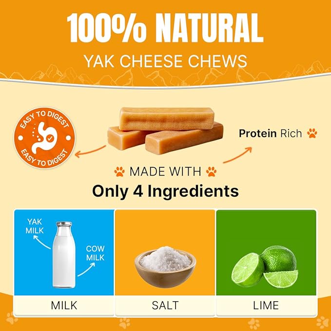 Tibetan Dog Chew 2 lb Yak Cheese Dog Chews, Handmade Treats for Large Dogs, Long-Lasting, Easy to Digest, Grain-Free, Gluten-Free, Supports Dental Health, Ideal for Aggressive Chewers, Bulk