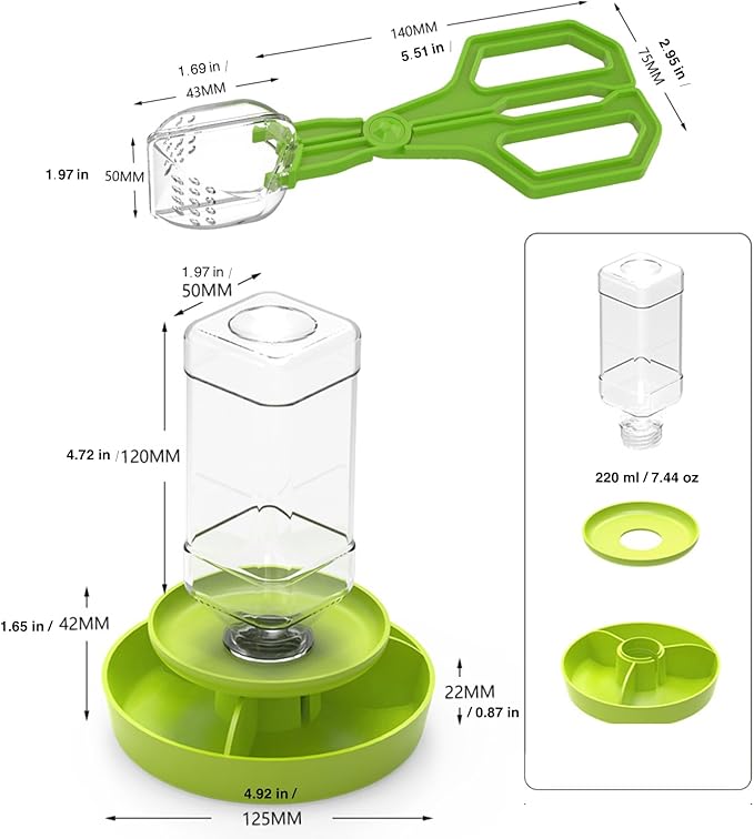 2-in-1 Reptile Feeding Water Bottle and Feeding Clamp,Automatic Feeders Bowl for Bearded Dragon Gecko Snake Lizard Turtles and Other Small Animals