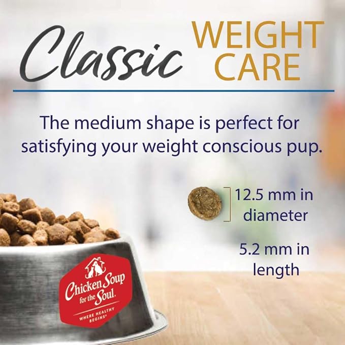 Chicken Soup for the Soul All Natural Premium Weight Care Adult Dry Dog Food, Real Meat First Ingredient, No By-Products, Hi Fiber/Low Fat Support Ideal Weight, Brown Rice, Chicken & Turkey, 28lb