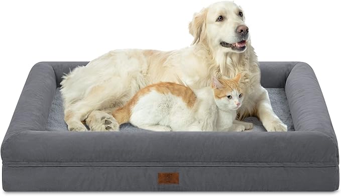 Large Orthopedic Dog Bed, Waterproof Dog Bed with 4-Sides Removable Bolster, Washable Pet Bed with Non-Slip Bottom Big Pet Couch Sofa with Removable Cover, Dark Grey