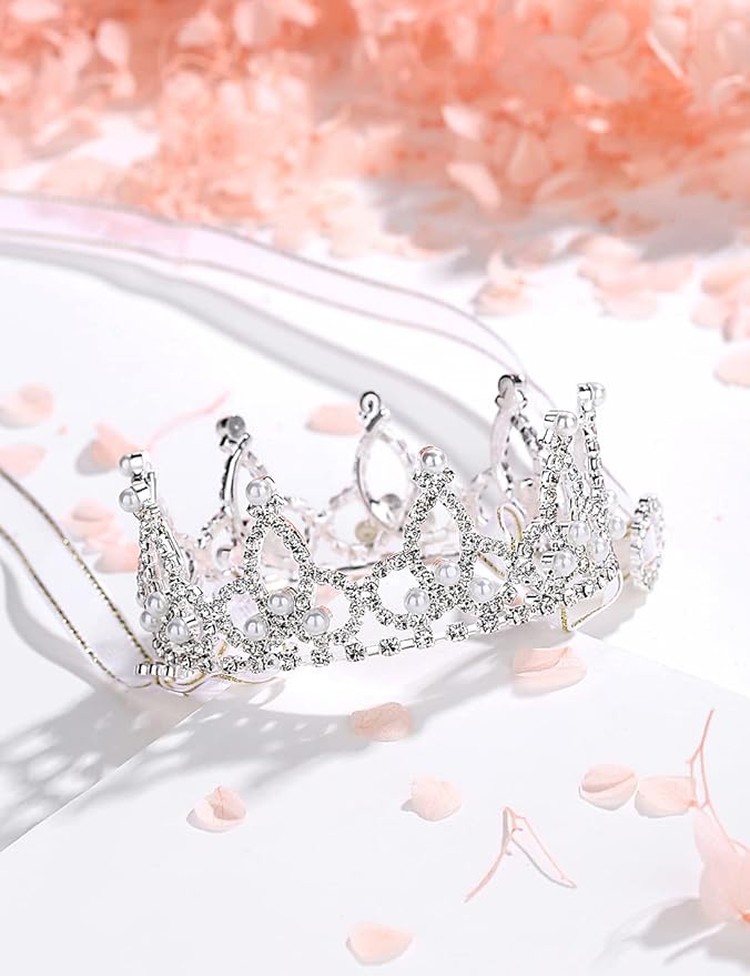 Lovelyshop Pet Series Silver Plated Royal Rhinestone Pearl Full Round Dog/Cat Crown for Rolyal Family Costume Hair Accessories-Small Size