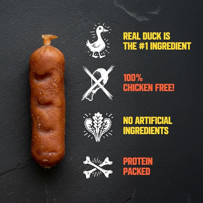 Slammin Sausage Dog Treats, Soft and Chewy High Protein Healthy Snack for Puppies and Adult Dogs, Made with Real Duck, Grain Free, Natural Ingredients, 14 oz