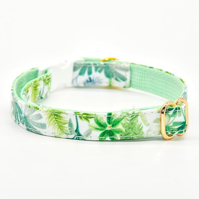 Bow Tie Cat Collar Set, Hawaiian Palm Green,Wedding/Birthday Gift for Cat, Cat Accessories, XXS (6" - 10")