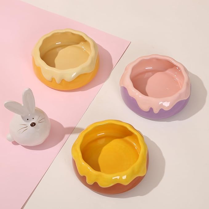 Guinea Pig Food Bowl Hamster Ceramic Water Dish Anti-Spill & Prevent Tipping Rabbit Feeding Bowl for Guinea Pig, Syrian Hamster, Bunny, Rat, Chinchilla, Squirrel, Small Animal (Honey Orange)