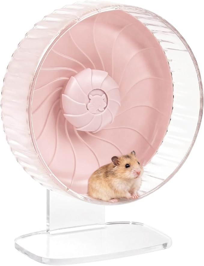 Silent Hamster Wheel, 10in Hamster Wheel with Adjustable Stand, Double-Bearing Quiet Spinner for Syrian Hamsters, Hedgehogs, Mice & Small Pets, Pink