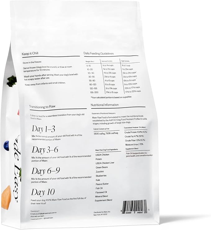 Maev Human-Grade Chicken Dog Food, Skin & Coat Formula, Whole Ingredient, Gluten-Free, High Protein Puppy & Dog Food, 5 lb
